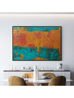 ARTCREST - Fire In Blue Abstract Large Painting Black Box Framed Wall Art