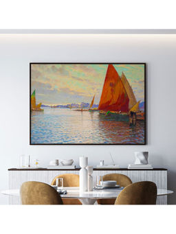 ARTCREST - Fishing Vessels Large Painting Black Box Framed Wall Art