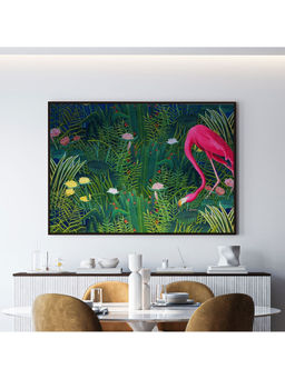 ARTCREST - Flamingo Flower Large Painting Black Box Framed Wall Art