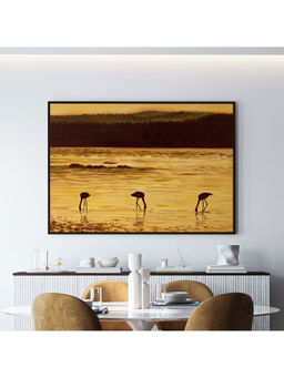 ARTCREST - Flamingos At Sunset, Sea And Mountains Painting Black Box Framed Wall Art