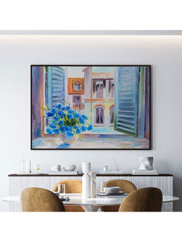 ARTCREST - Flowers In The Balcony Large Painting Black Box Framed Wall Art