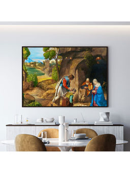 ARTCREST - Giorgione's The Adoration of The Shepherds Famous Painting Black Box Framed Wall Art