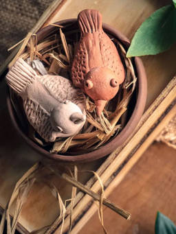 Amalfiee Ceramics - Bird Sculpture With Nest (Set of 3)