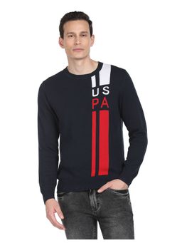 U.S. POLO ASSN. - Men White Crew Neck Patterned Knit Sweater