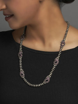 Divas Mantra - 92.5 Silver Oxidised Comfort Chain with Red Spinel Stones