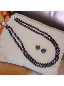 Sri Jagdamba Pearls - 2 Line Black Oval Pearl Necklace Set