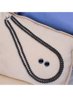 Sri Jagdamba Pearls - 2 Line Black Round Pearl Necklace Set