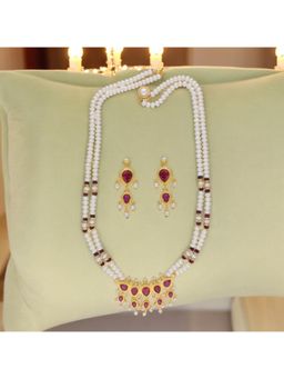 Sri Jagdamba Pearls - Lajita 2 Line Oval Pearl Necklace Set