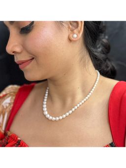 Sri Jagdamba Pearls - White Graded Oval Pearl Necklace Set