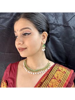 Sri Jagdamba Pearls - Pearls Jeevika 1 Line Pearl Green Necklace