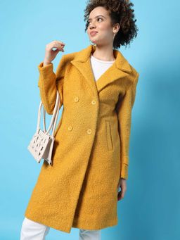 Campus Sutra - Womens Mustard Yellow Solid Long Coat