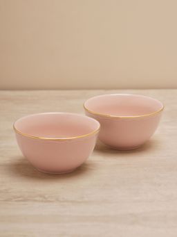 Pure Home + Living - Set of 2 Pink Small Porcelain Bowls with Gold Rim