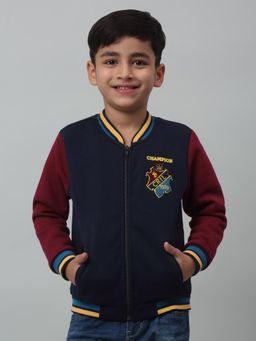 Cantabil - Navy Blue Colorblock Regular Fit Sweatshirt