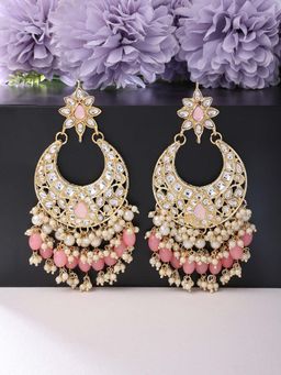 Zaveri Pearls - Pink Cluster Beads Drop Kundan Crescent Dangle Earring-ZPFK13794