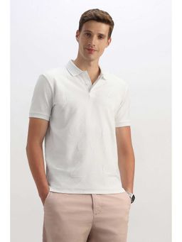 Allen Solly - Men White Textured Polo Neck T-shirt