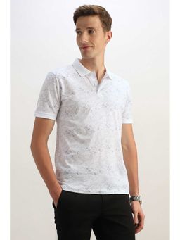 Allen Solly - Men White Floral Printed Polo Neck T-shirt