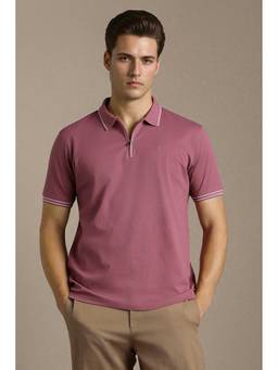 Louis Philippe - Men Pink Textured Polo Neck T-shirt