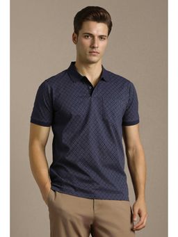 Louis Philippe - Men Navy Blue Printed Polo Neck T-shirt