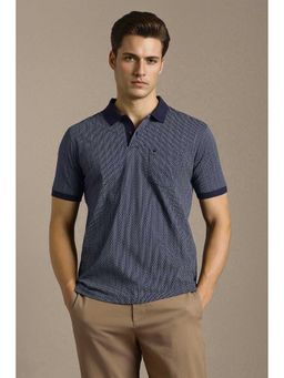 Louis Philippe - Men Navy Blue Printed Polo Neck T-shirt
