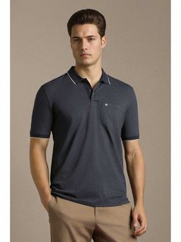 Louis Philippe - Men Navy Blue Printed Polo Neck T-shirt