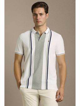 Louis Philippe - Men White Stripes Polo Neck T-shirt