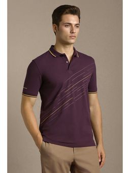 Louis Philippe - Men Purple Abstract Printed Polo Neck T-shirt