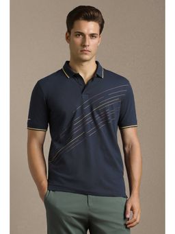 Louis Philippe - Men Navy Blue Abstract Printed Polo Neck T-shirt