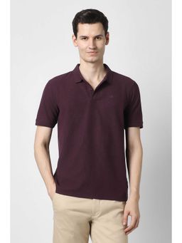 Peter England - Men Purple Textured Polo Neck T-shirt