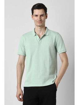 Peter England - Men Sea Green Textured Polo Neck T-shirt