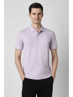 Peter England - Men Lavender Textured Polo Neck T-shirt