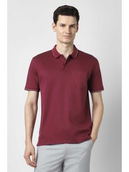 Peter England - Men Maroon Solid Polo Neck T-shirt