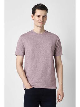 Peter England - Men Mauve Textured Regular Fit T-shirt