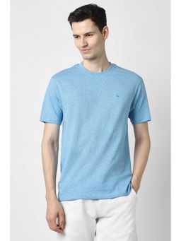 Peter England - Men Light Blue Textured Regular Fit T-shirt