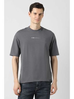 Peter England - Men Grey Typography T-shirt