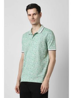 Peter England - Men Green Floral Printed Polo Neck T-shirt