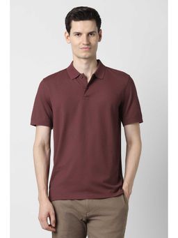 Peter England - Men Maroon Stripes Polo Neck T-shirt