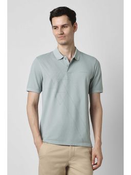 Peter England - Men Sage Green Printed Polo Neck T-shirt