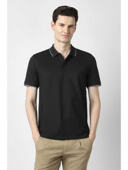 Peter England - Men Black Solid Polo Neck T-shirt