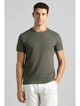Simon Carter - Men Olive Textured Crew Neck T-shirt
