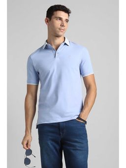 Simon Carter - Men Light Blue Solid Polo Neck T-shirt