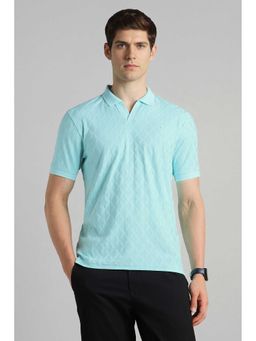Simon Carter - Men Light Blue Textured Polo Neck T-shirt