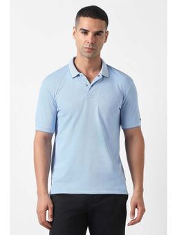 Van Heusen - Men Light Blue Solid Polo Neck T-shirt