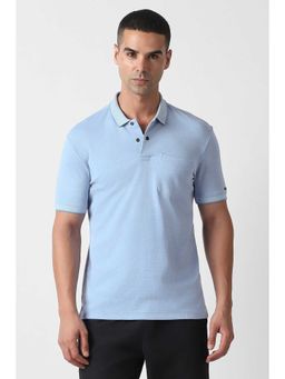 Van Heusen - Men Light Blue Solid Polo Neck T-shirt