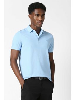 Van Heusen - Men Light Blue Textured Polo Neck T-shirt