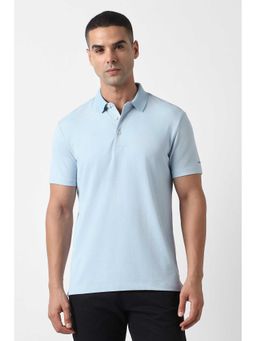 Van Heusen - Men Light Blue Stripes Polo Neck T-shirt