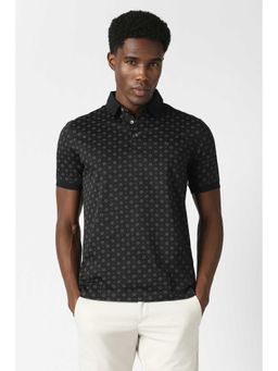 Van Heusen - Men Black Floral Printed Polo Neck T-shirt
