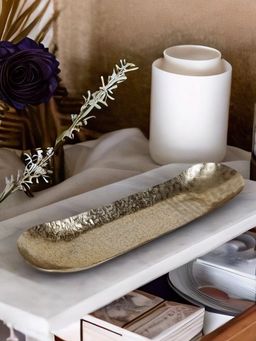 At Home by Nilkamal - Double Hammered Decorative Platter -Gold