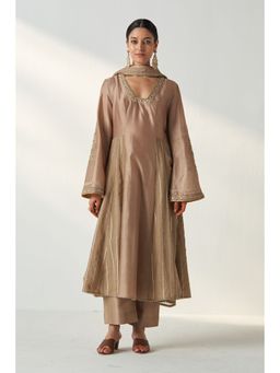 STUDIO BAGECHAA - Palak Beige Anarkali with Pant and Dupatta (Set of 3)