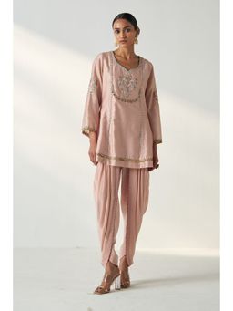 STUDIO BAGECHAA - Pihu Pink Short Kurta with Dhoti (Set of 2)