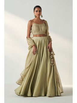 STUDIO BAGECHAA - Rajita Green Lehenga with Blouse and Dupatta (Set of 3)